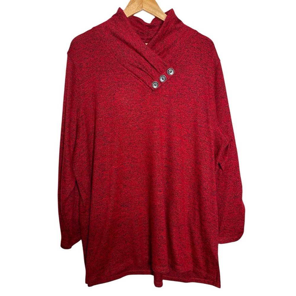 🩷 Multiples Women's Red Mock Cowl Neck Sweater Size 2X 3/4 Sleeve